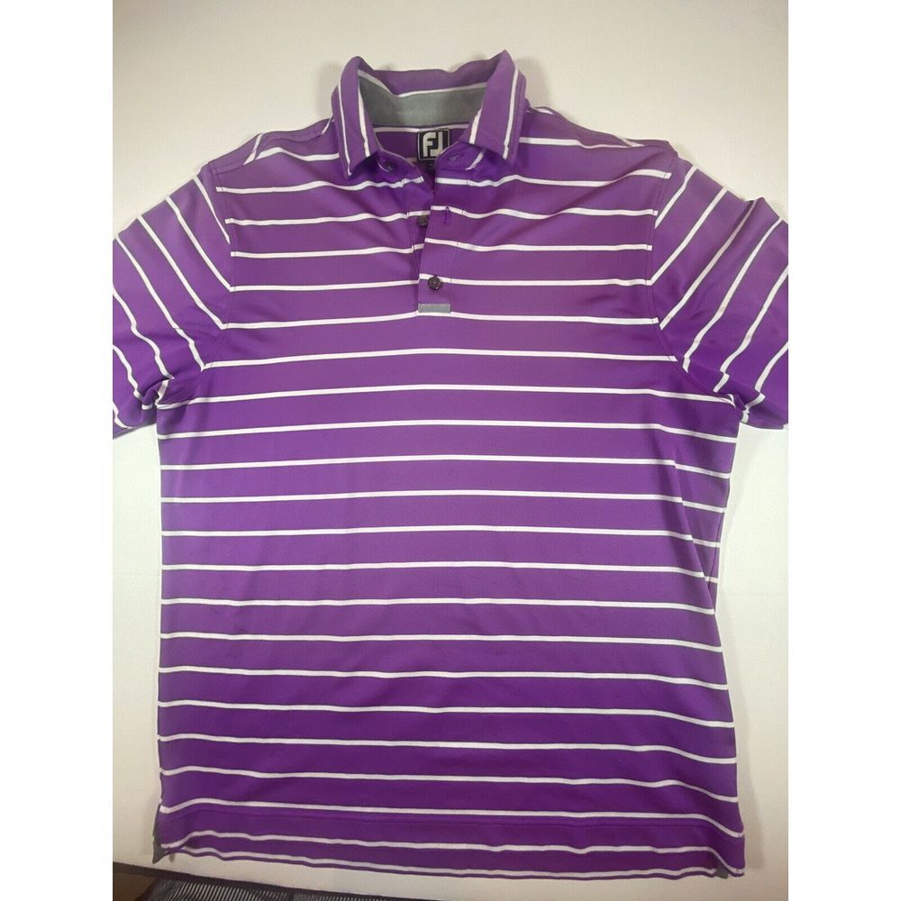 Foot Joy‎ Men's Large Polo Golf Performance Shirt Purple Strip Short Sleeve FJ
